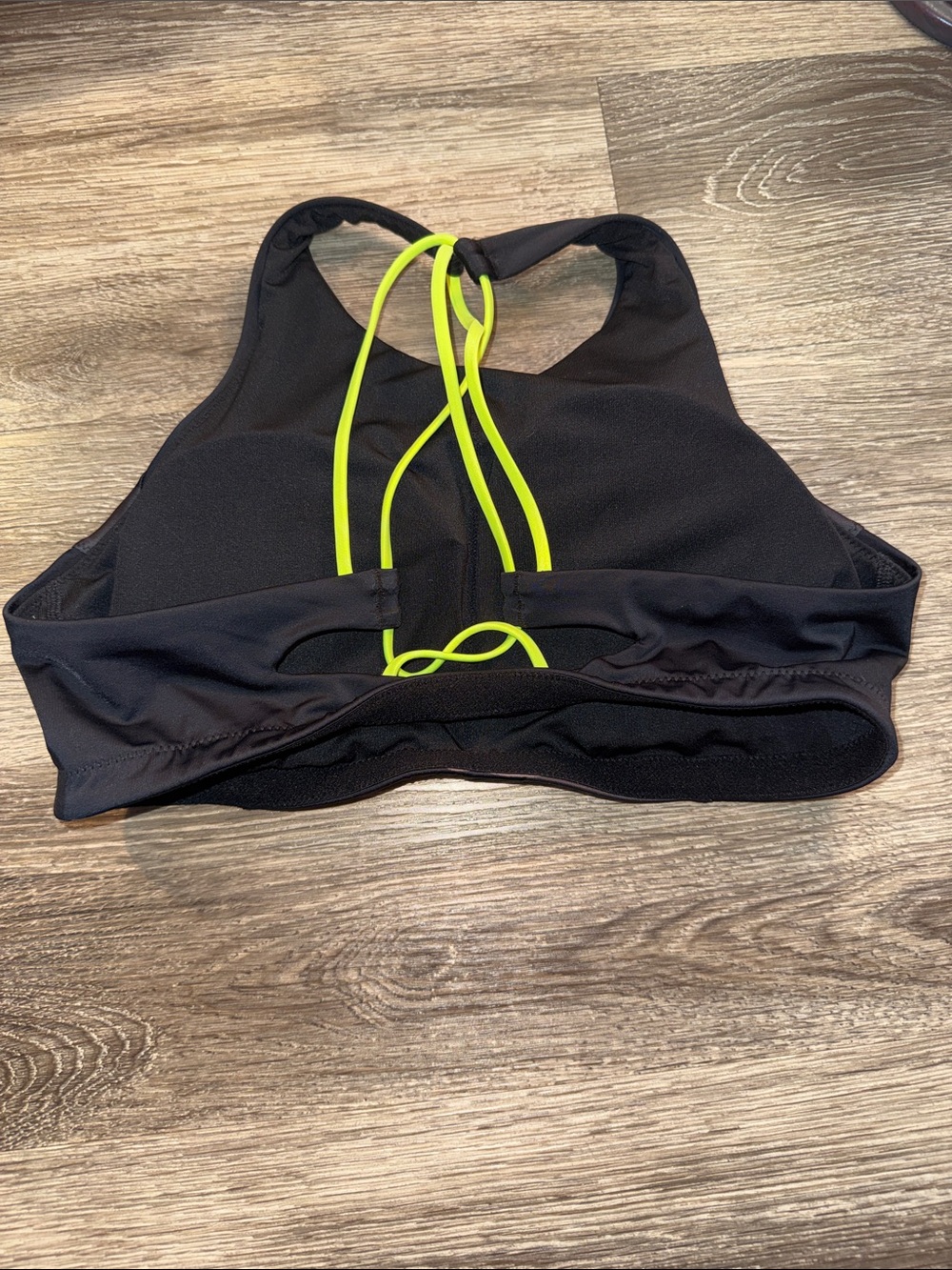 Athleta Black Camo High-Neck Bikini Top with Neon Yellow Straps - Picture 2 of 3